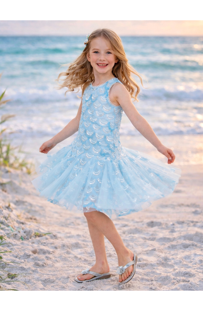 Mia Belle Girls Charming Mermaid Sequin Tulle Dress, Alternate, color, Blue