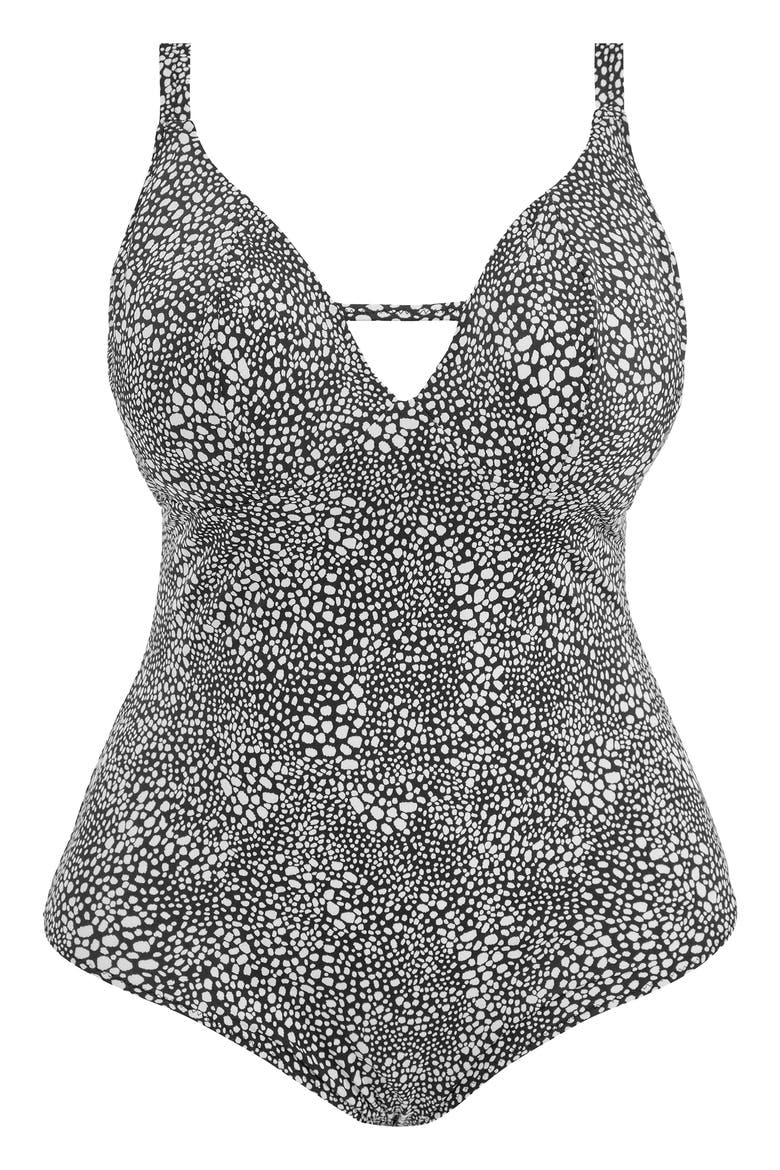 Pebble Cove Plunge One-Piece Swimsuit, Alternate, color, BLACK