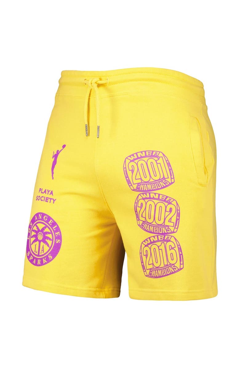 Playa Society Gold Los Angeles Sparks Legacy Logo Shorts, Alternate, color, Gold