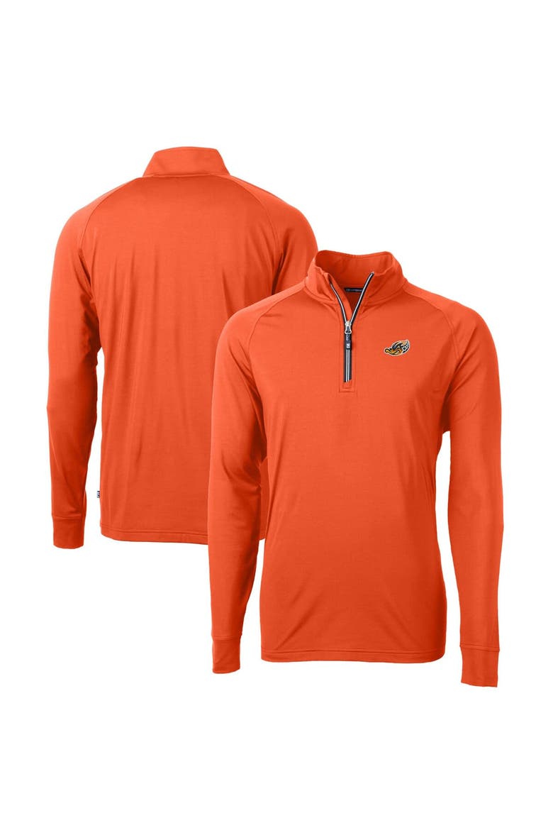 Men's Cutter & Buck  Orange Akron RubberDucks Adapt Eco Knit Stretch Recycled Quarter-Zip Pullover, Main, color, Orange