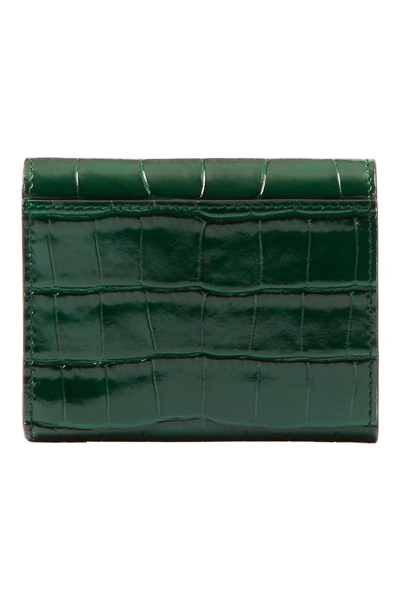 TB Monogram Trifold Leather Wallet, Alternate, color, DARK VIRIDIAN GREEN