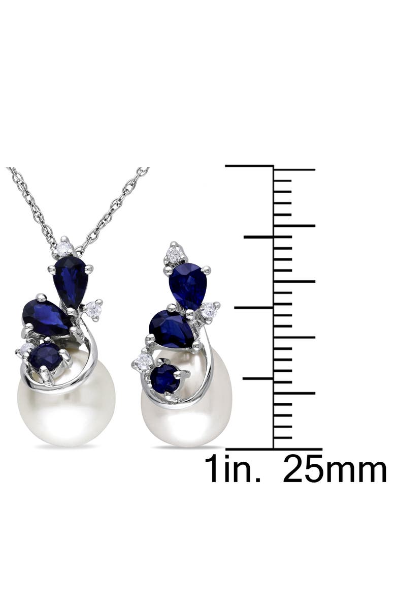 2-Piece Set Pearl Sapphire Necklace & Earrings 10k, Alternate, color, Freshwater Pearl