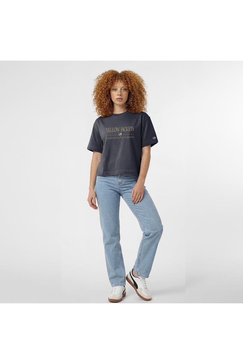 Women's Champion  Navy Georgia Tech Yellow Jackets Waist Length Wordmark T-Shirt, Alternate, color, Navy