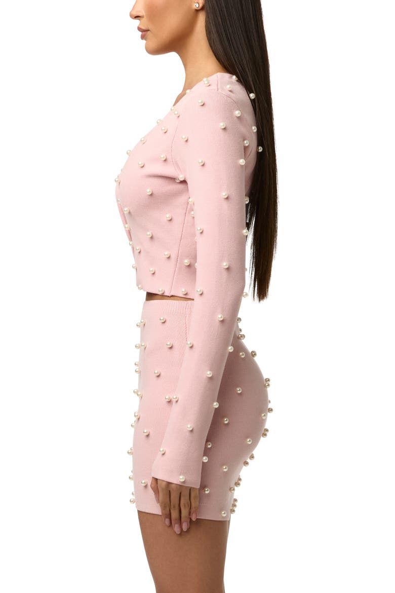Crop Faux Pearl Cardigan, Alternate, color, COTTON CANDY