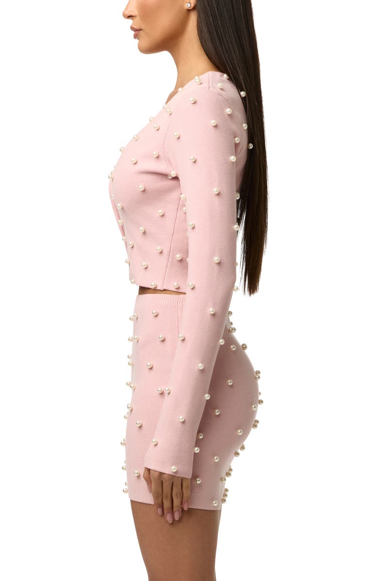 Naked Wardrobe Crop Faux Pearl Cardigan, Alternate, color, Cotton Candy