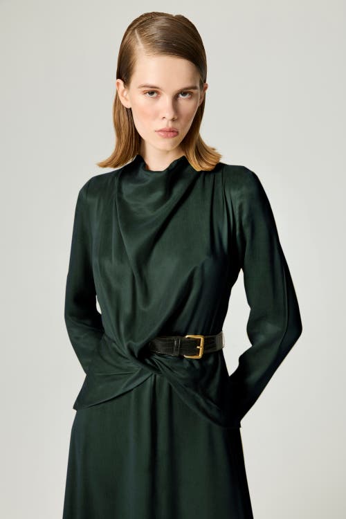 Nocturne Draped Belted Long-sleeve Maxi Dress In Green