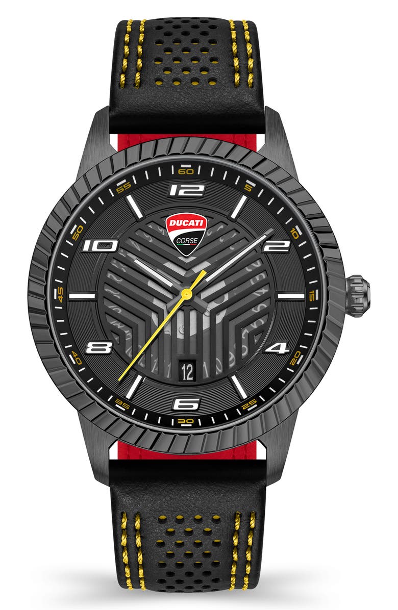 Ducati Corse Podio Leather Strap Watch, 44mm, Main, color,