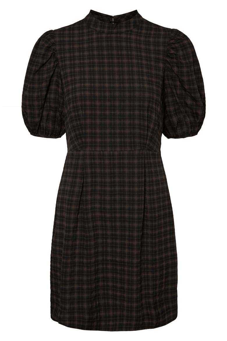 Maddie Plaid Puff Sleeve Dress, Alternate, color, BLACK