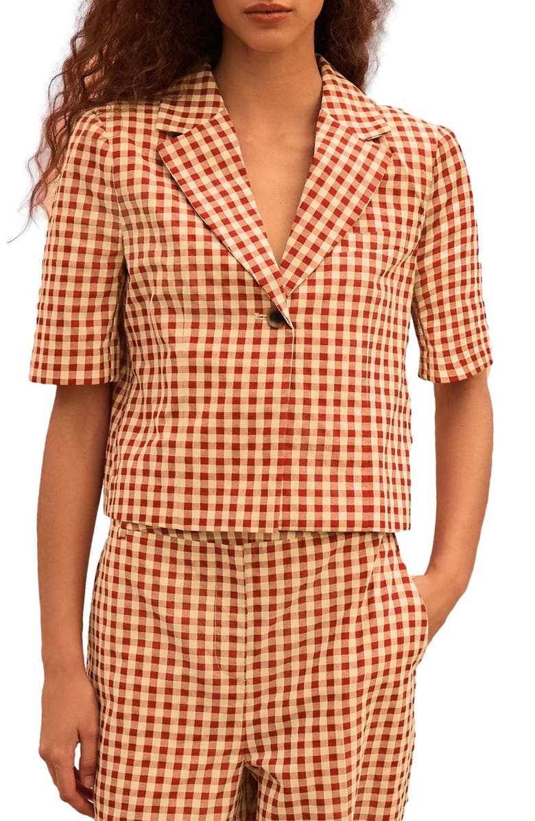 NEXT Gingham Button-Up Short Sleeve Shirt, Main, color, Red