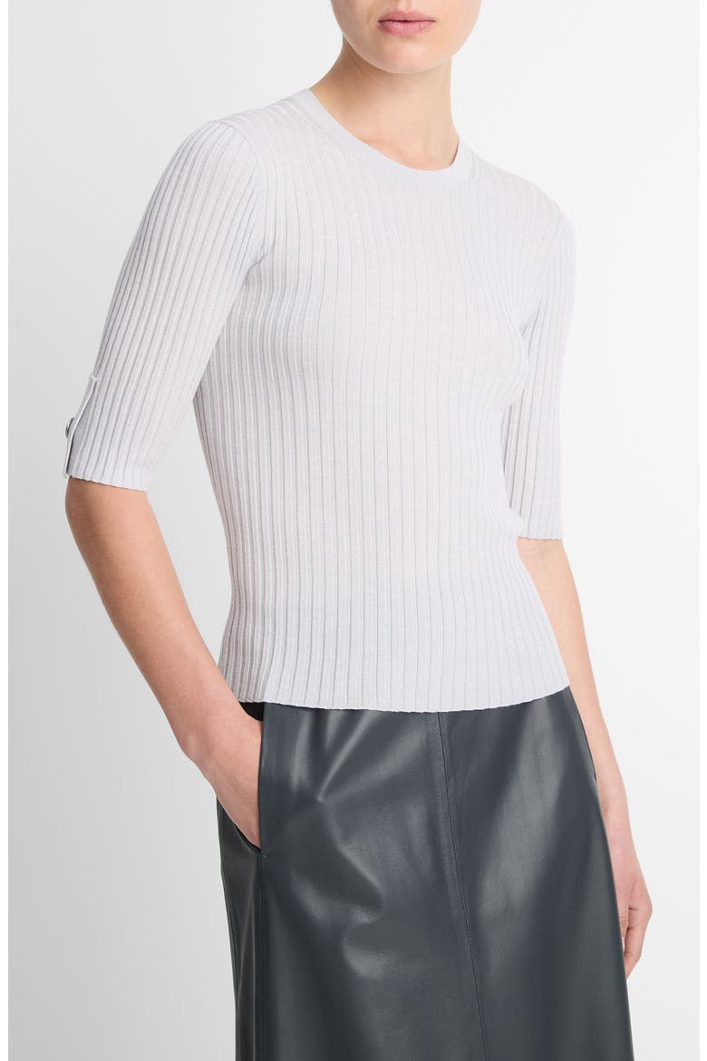 Snap Elbow Sleeve Rib Top, Alternate, color, OFF WHITE/ SALT