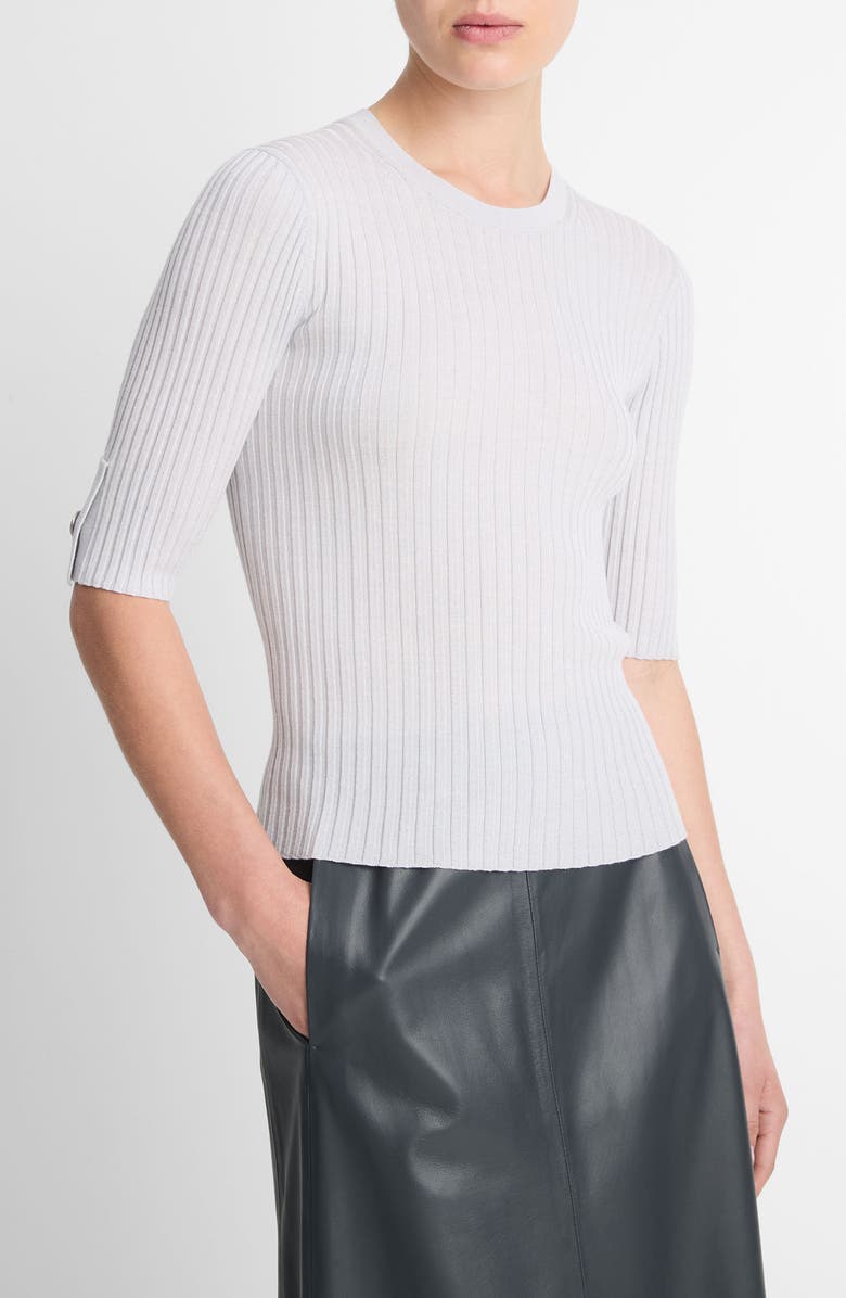 Vince Snap Elbow Sleeve Rib Top, Alternate, color, Off White/ Salt