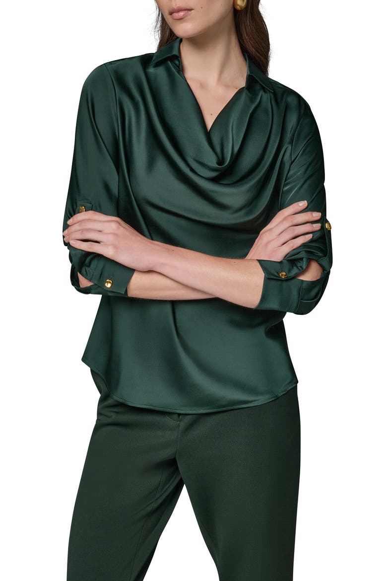 Cowl Neck Top with Roll Sleeves, Alternate, color, BLACK FOREST