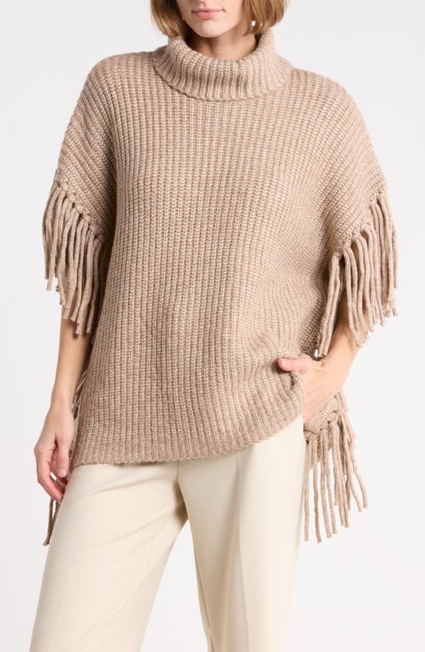 Fringe Trim Turtleneck Sweater