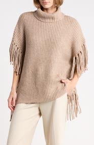 T Tahari Fringe Trim Turtleneck Sweater