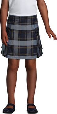 Lands' End School Uniform Girls Slim Side Pleat Plaid Skort Above Knee
