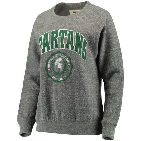 Women's Pressbox Heathered Gray Michigan State Spartans Edith Vintage Knobi Pullover Sweatshirt