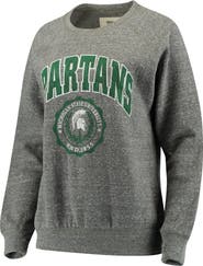 PRESSBOX Women's Pressbox Heathered Gray Michigan State Spartans Edith Vintage Knobi Pullover Sweatshirt