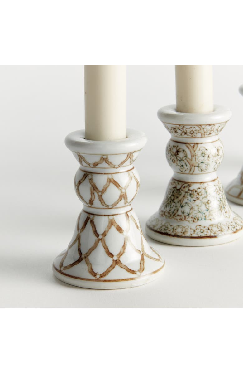 Napa Home & Garden Province Mini Taper Holders, Set of 4 - Brown & White, Alternate, color, Brown