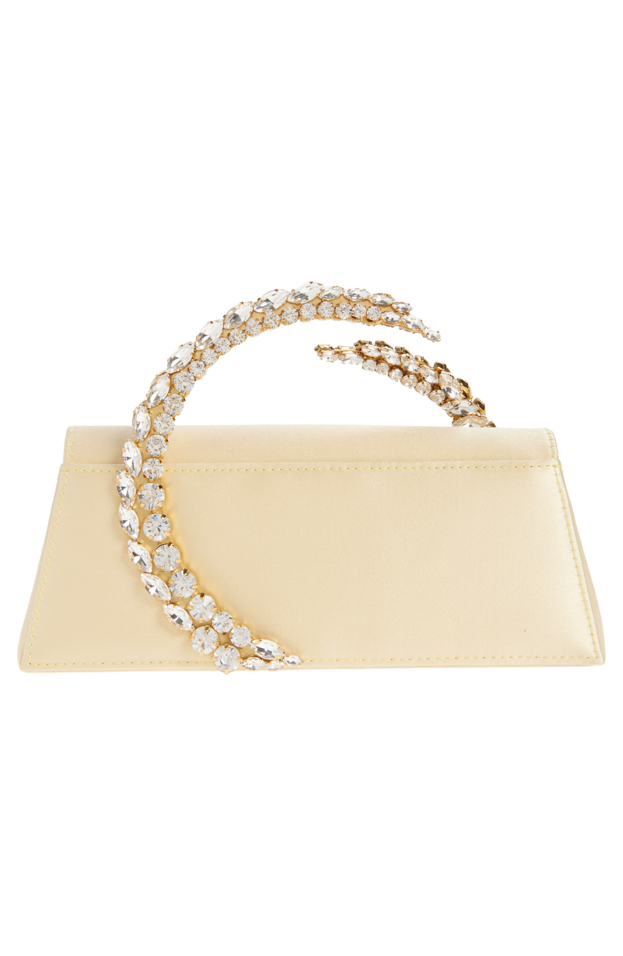 L’alingi Karma Crystal Handle Satin Clutch, Alternate, color, Butter Yellow