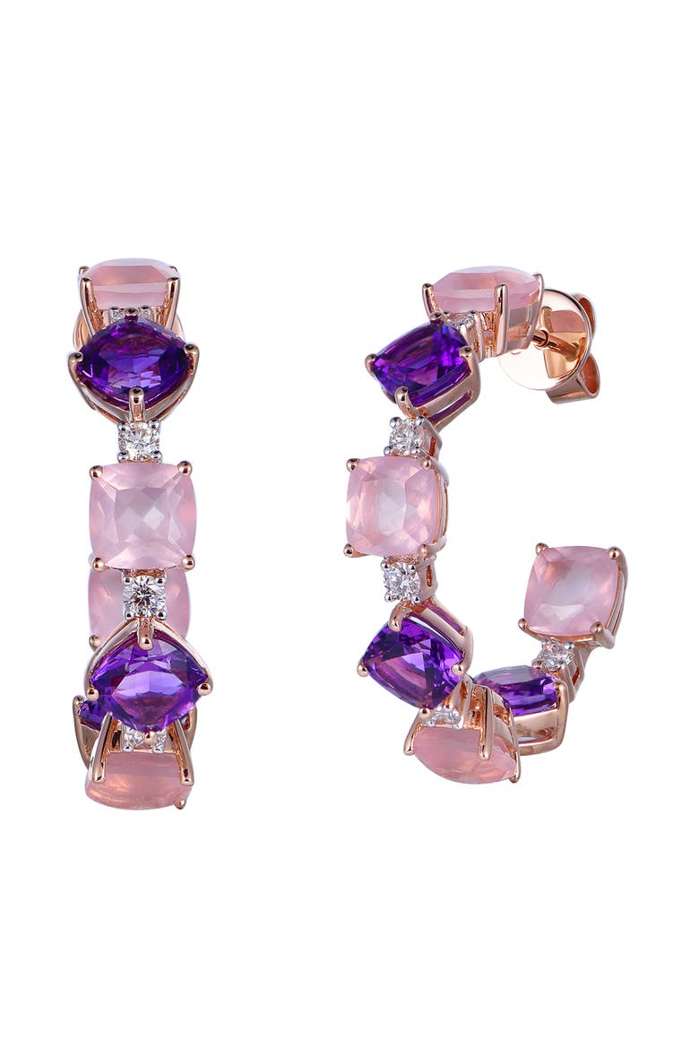 Rose Quartz & Amethyst Earrings with Diamonds, Main, color, Pink & Purple