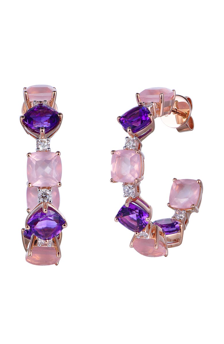 Kahn High Jewelry Rose Quartz & Amethyst Earrings with Diamonds, Main, color, Pink & Purple