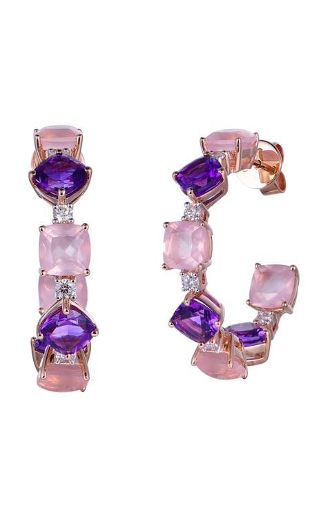 Rose Quartz & Amethyst Earrings with Diamonds