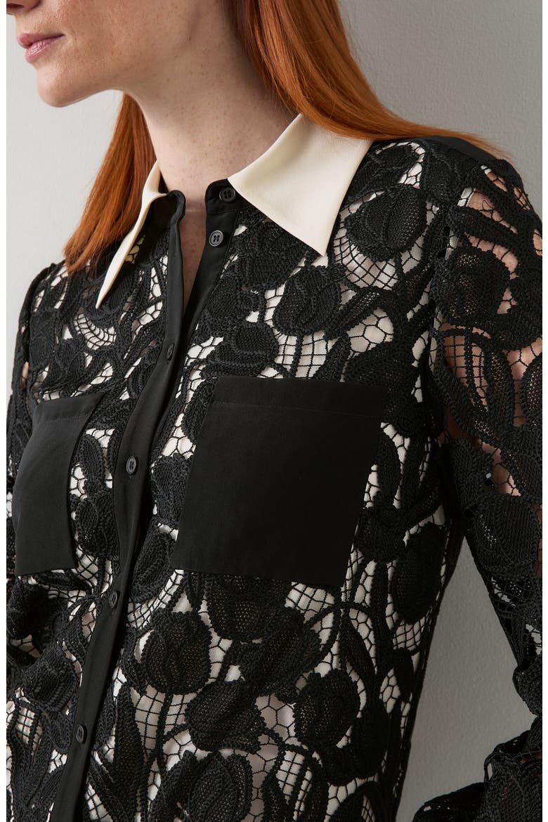 Yvette Lace Shirtdress, Alternate, color, BLACK CREAM