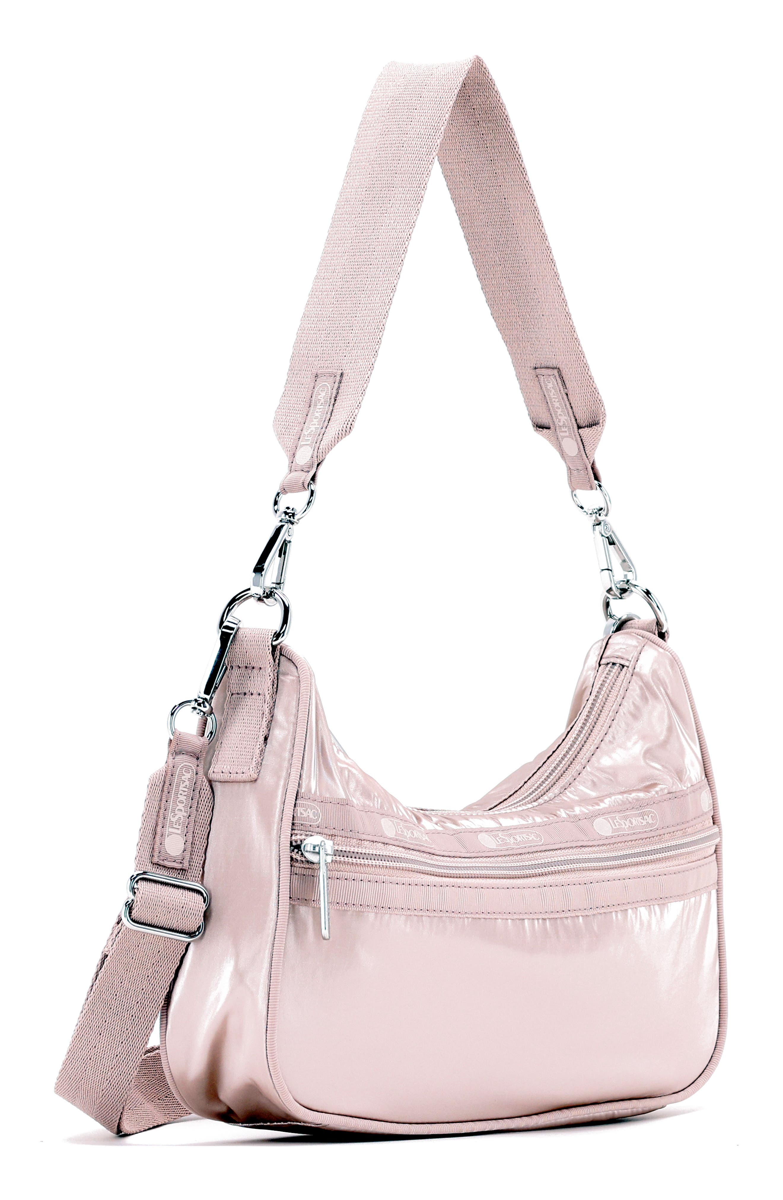 Small Shine Nylon Shoulder Bag, Alternate, color, ROSE GOLD SHINE