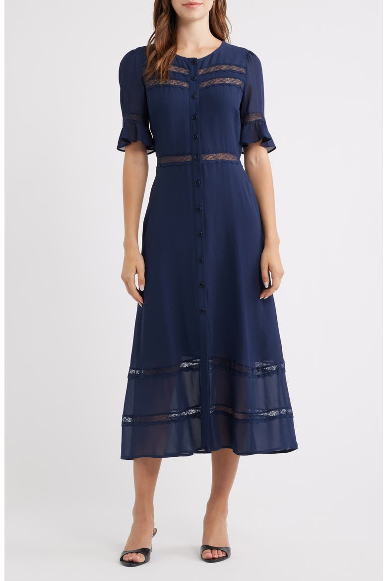 Woodson Lace Detail Shirtdress, Main, color, NAVY