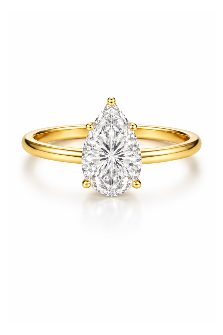 2 ct. Pear-Cut Moissanite VVS1 Ring in Gold Vermeil or Sterling Silver Isabella, Main, color, Gold