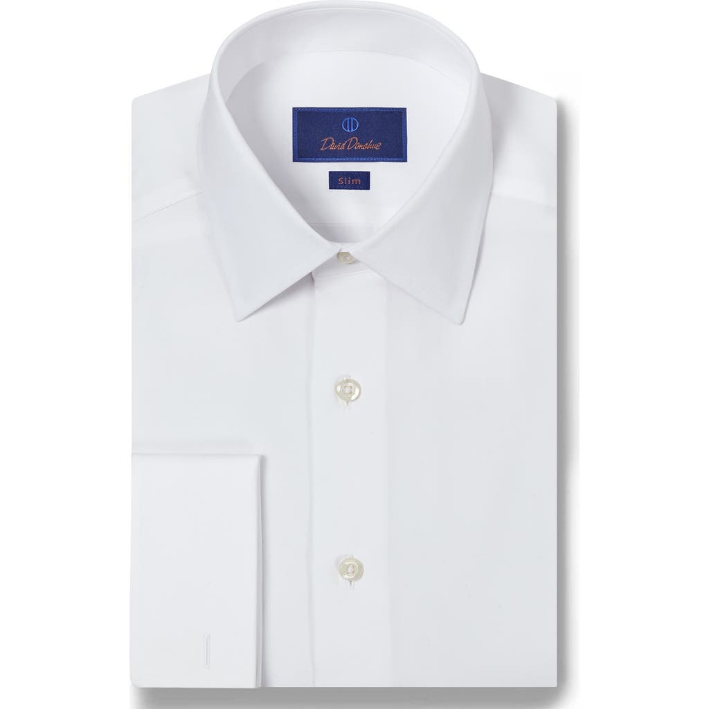 David Donahue Slim Fit French Cuff Cotton Broadcloth Dress Shirt In White