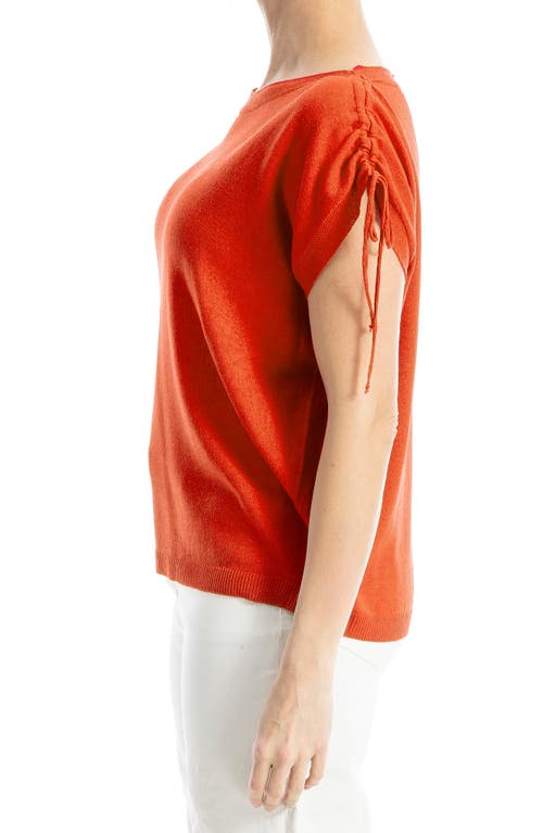 Max Studio Ruched Shoulder Short Sleeve Knit Sweater In Brown