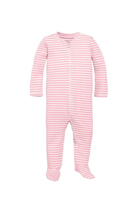 Baby Organic Zip Footie In Stripe