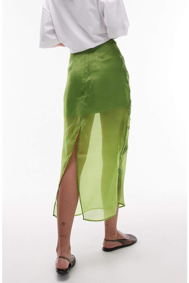 Embroidered Cotton Organza Midi Skirt, Alternate, color, MEDIUM GREEN