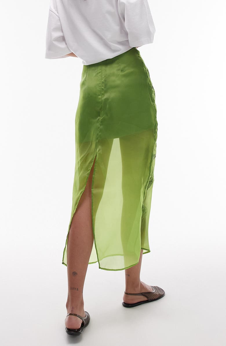 Topshop Embroidered Cotton Organza Midi Skirt, Alternate, color,