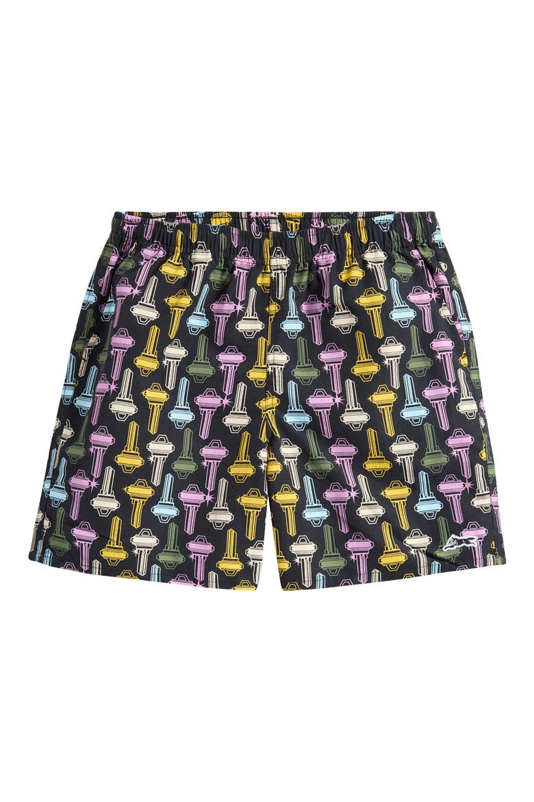 Keys Print Nylon Shorts, Alternate, color, BLACK