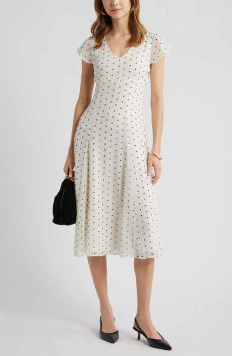 Open Edit Short Sleeve Godet Pleat Dress