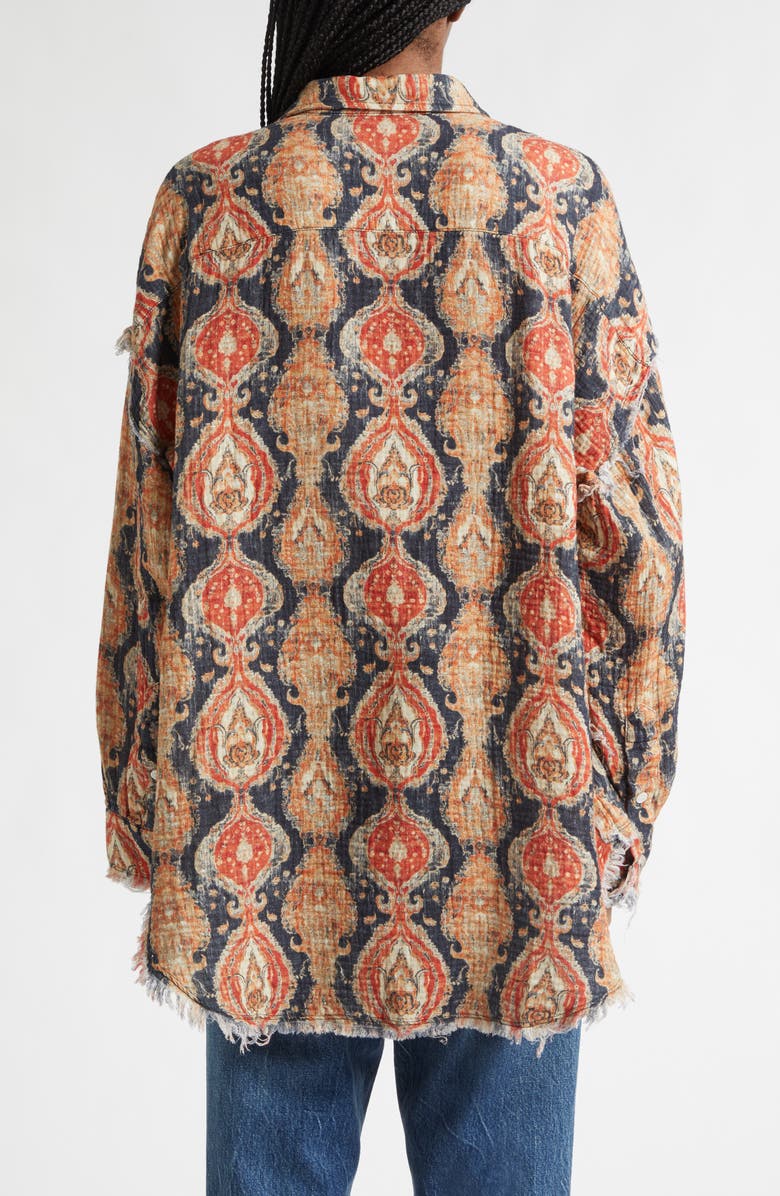 R13 Shredded Seam Drop Neck Cotton Gauze Button-Up Shirt, Alternate, color, Orange Dark Navy Multicolor