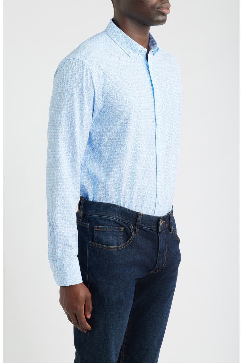 XC+™ Football Print Performance Button-Down Shirt, Alternate, color, LIGHT BLUE