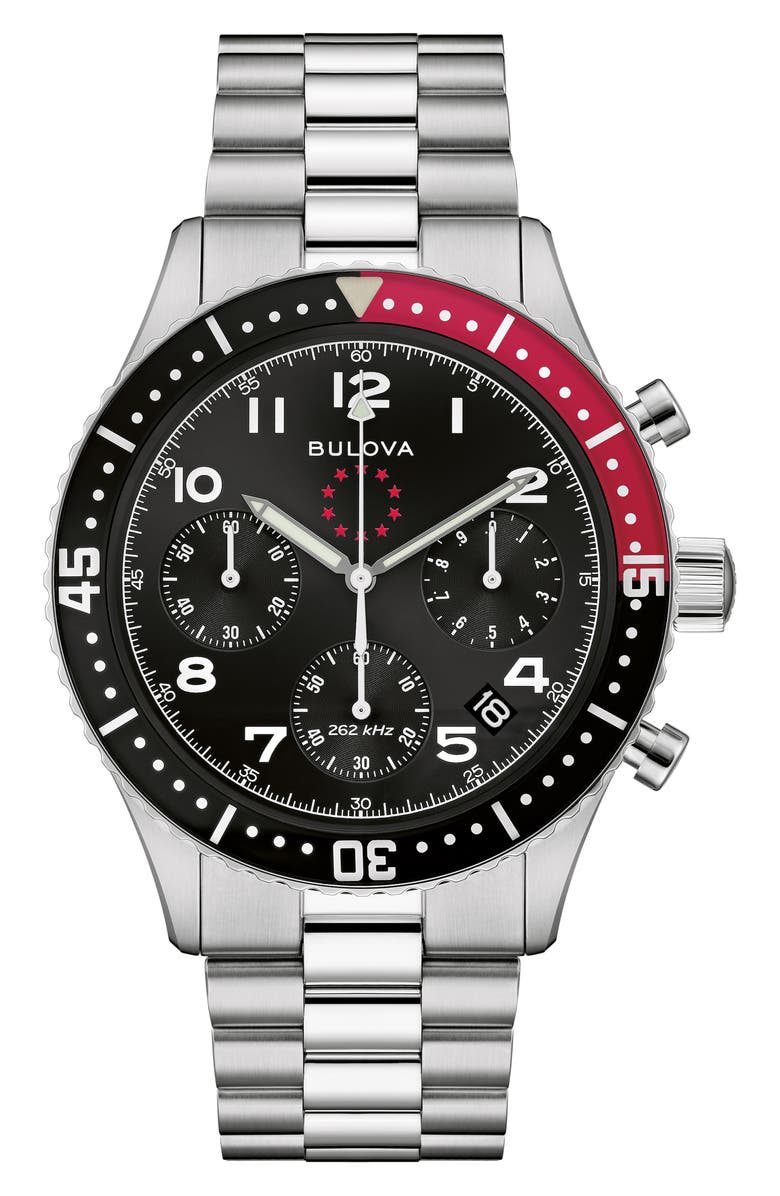 BULOVA Archive Series Marine Star Heritage Bracelet Watch, 42.85mm, Main, color, Black/ Silver-Tone