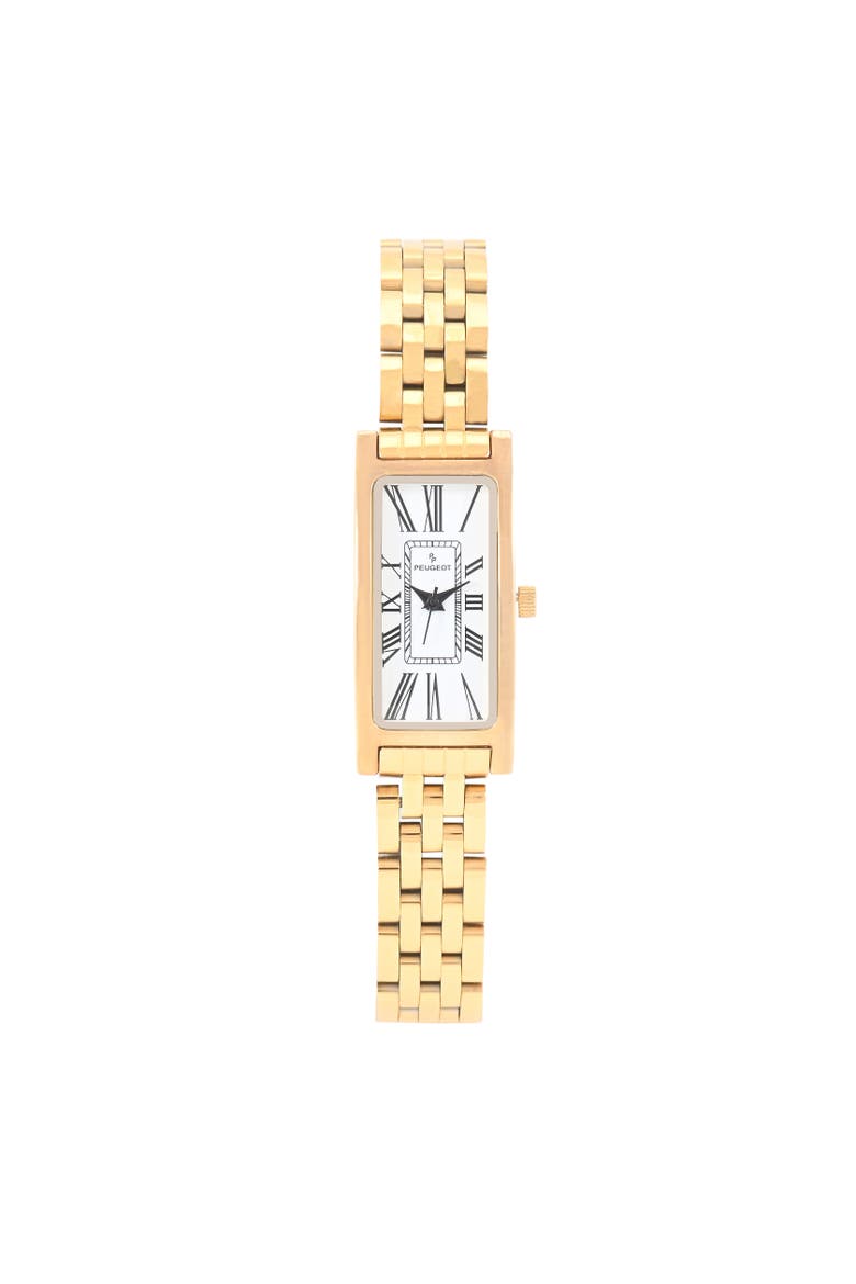 14K Gold-Plated Rectangular Stainless Steel Bracelet Watch- 35x18MM, Main, color, Gold