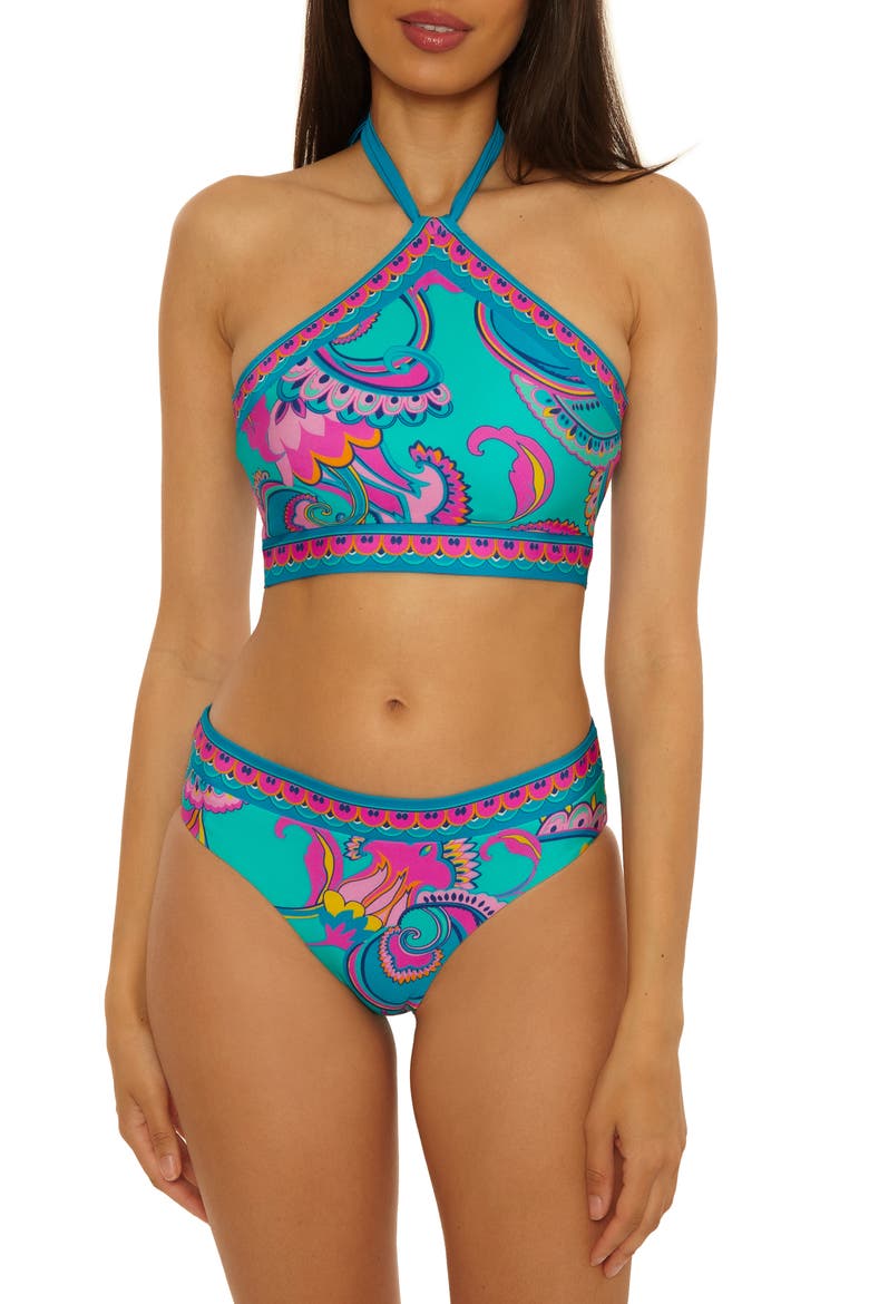 Mykonos High Neck Bikini Top, Alternate, color, MULTI