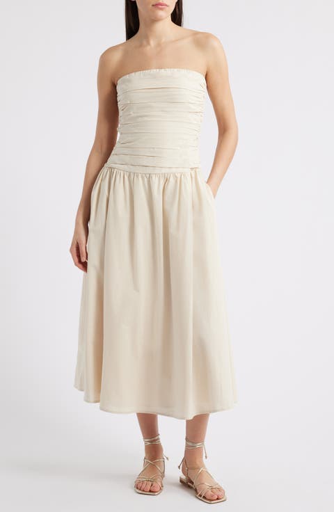 Pleated Strapless Maxi Dress
