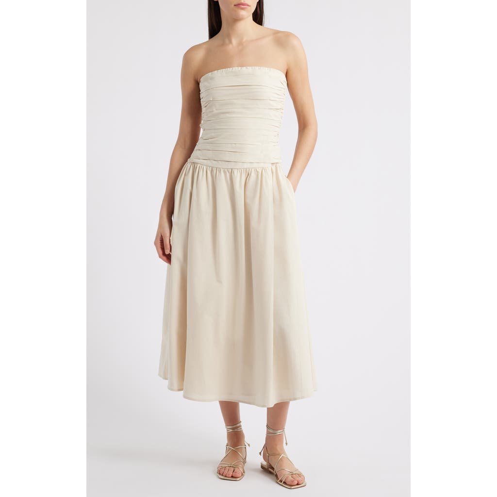 Moon River Pleated Strapless Maxi Dress In Natural
