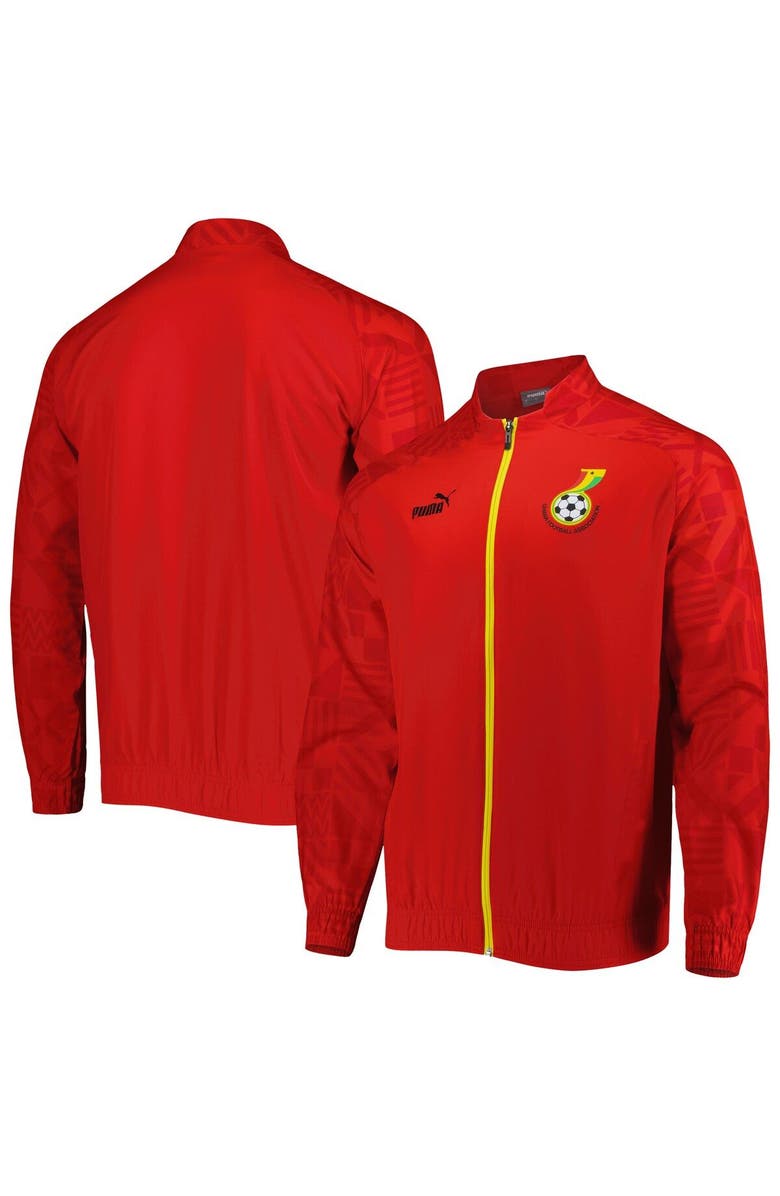 PUMA Men's Puma Red Ghana National Team Pre-Match Raglan Full-Zip Training Jacket, Main, color, 
