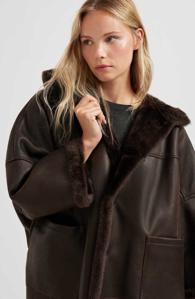 Brunello Cucinelli Shearling reversible coat, Alternate, color, Rust Brown