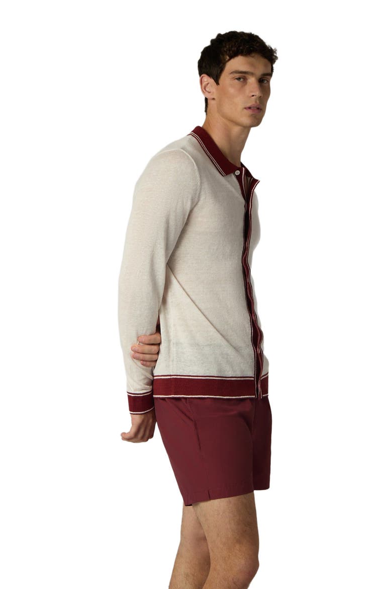 Linen Long Sleeve Sweater Polo, Alternate, color, SALT/BRICK