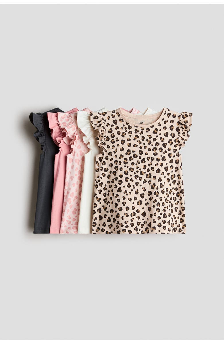 H&M 5-pack Flutter-sleeved Tops, Main, color, Light Beige/Leopard Print