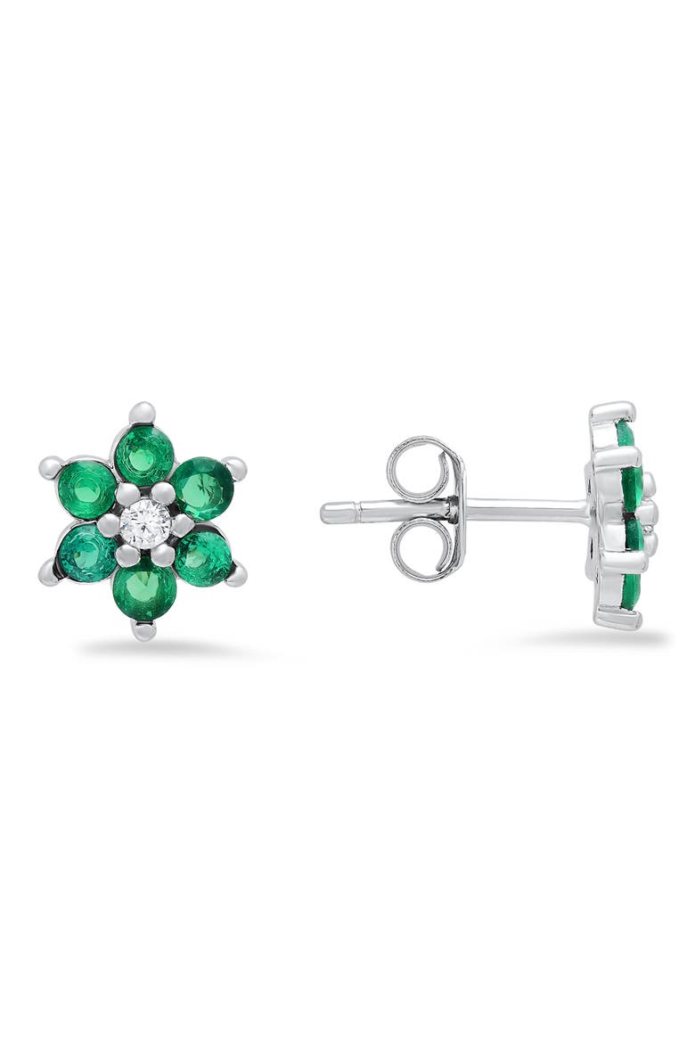 Petitie Floral Cubic Zirconia Stud Earrings, Main, color, EMERALD