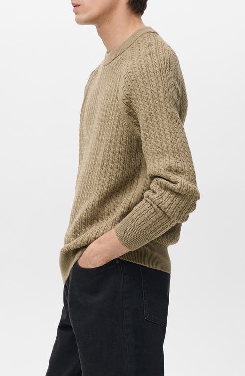 Mango Cabled Cotton Crewneck Sweater In Green